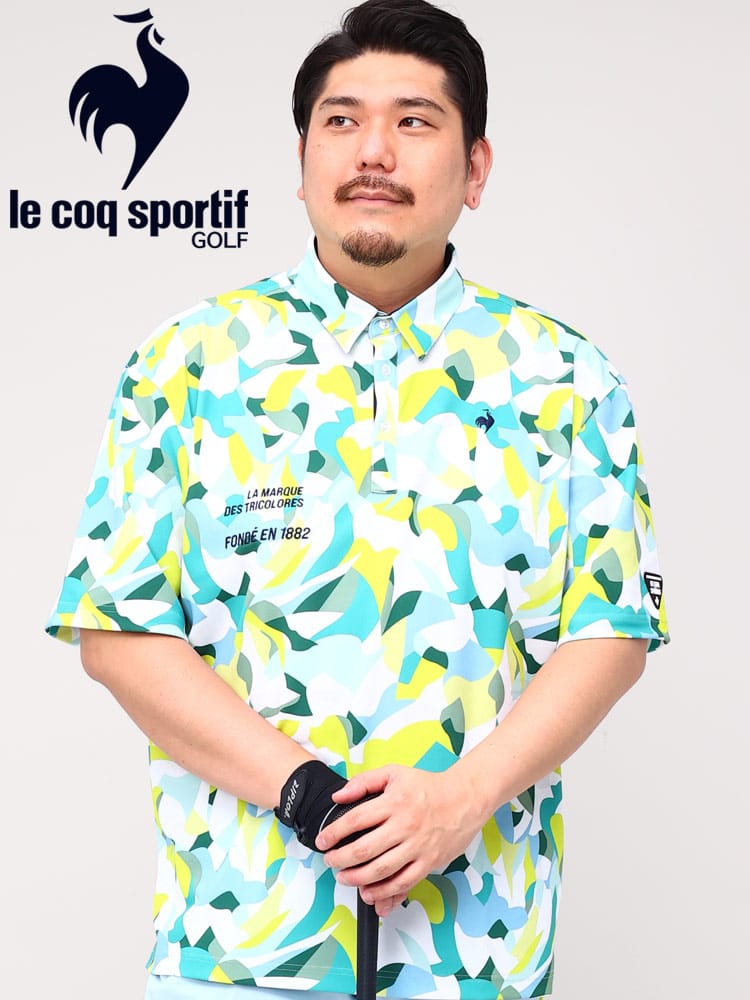 大きいサイズ メンズ le coq sportif (ルコックスポルティフ) GOLF 吸汗速乾 ストレッチ ルミエール柄 半袖 ポロシャツ