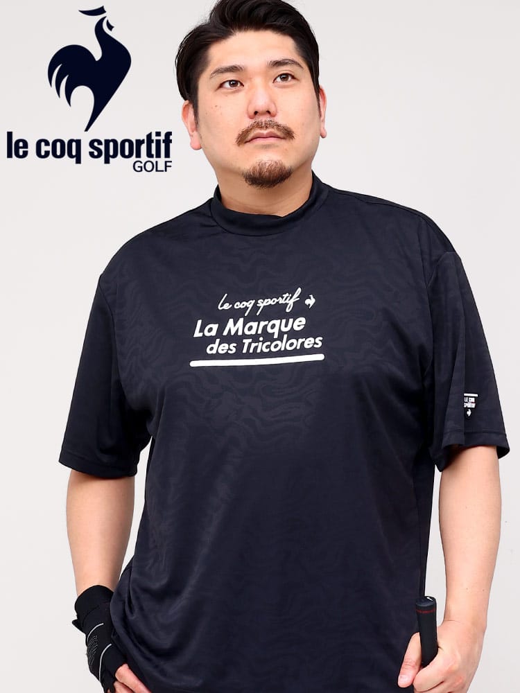 大きいサイズ メンズ le coq sportif (ルコックスポルティフ) GOLF 吸汗速乾 ストレッチ 総柄 モックネック 半袖 Tシャツ