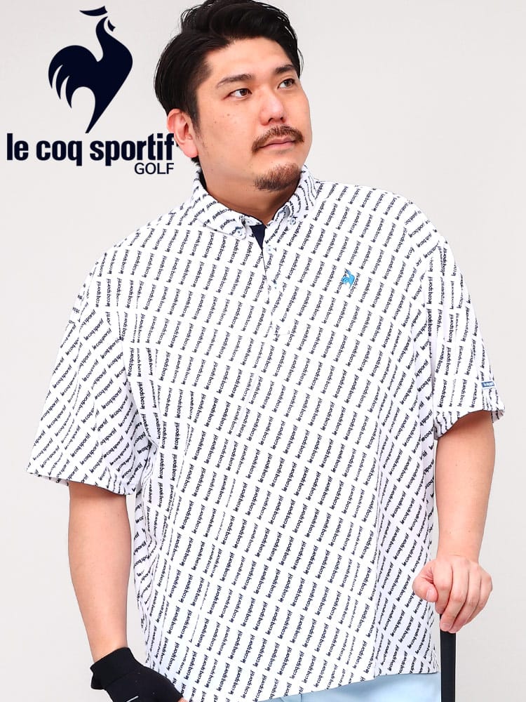 大きいサイズ メンズ le coq sportif (ルコックスポルティフ) GOLF 吸汗速乾 ストレッチ ロゴ総柄 半袖 ポロシャツ
