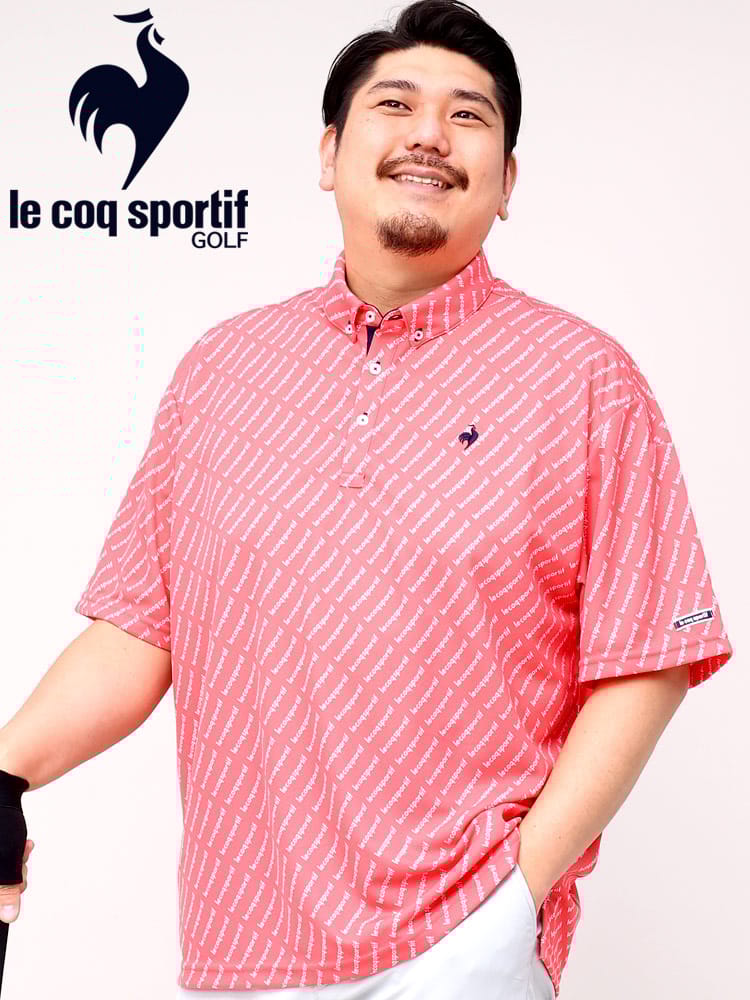 大きいサイズ メンズ le coq sportif (ルコックスポルティフ) GOLF 吸汗速乾 ストレッチ ロゴ総柄 半袖 ポロシャツ