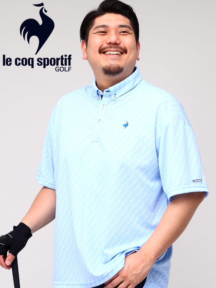 大きいサイズ メンズ le coq sportif (ルコックスポルティフ) GOLF 吸汗速乾 ストレッチ ロゴ総柄 半袖 ポロシャツ