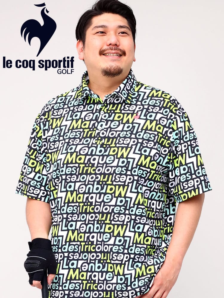大きいサイズ メンズ le coq sportif (ルコックスポルティフ) GOLF 吸汗速乾 ストレッチ 総柄 半袖 ポロシャツ