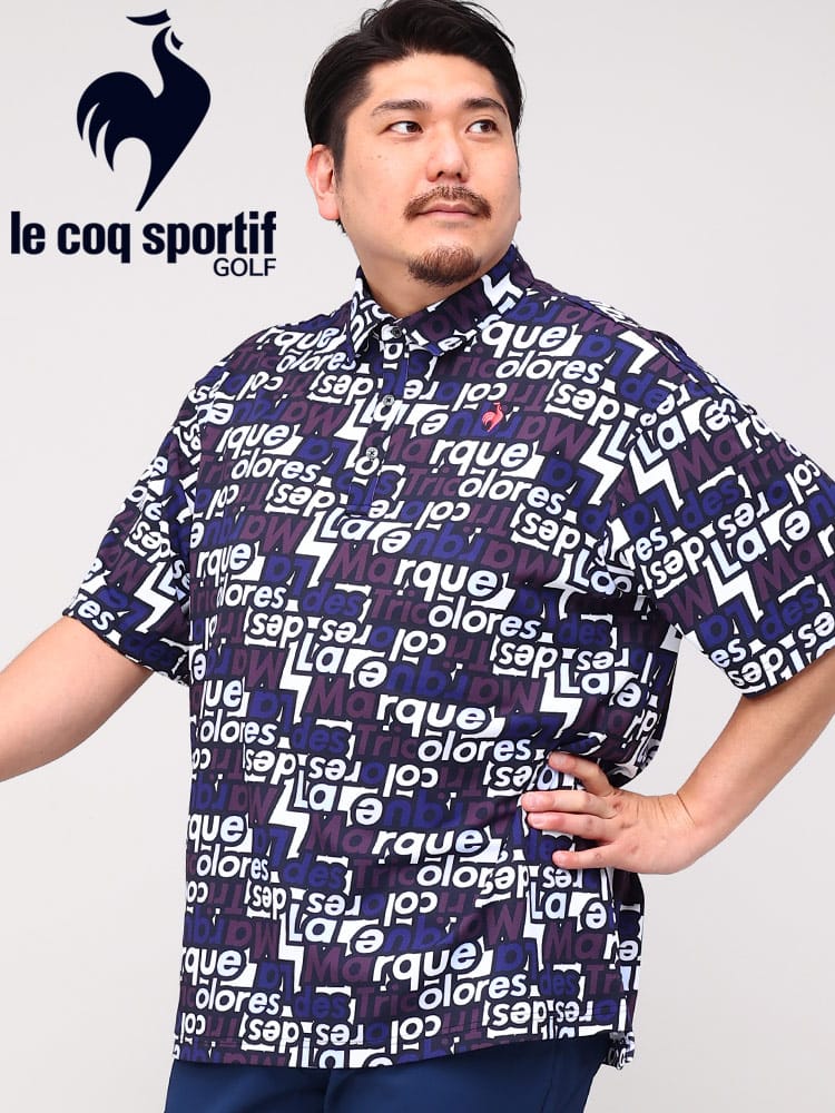 大きいサイズ メンズ le coq sportif (ルコックスポルティフ) GOLF 吸汗速乾 ストレッチ 総柄 半袖 ポロシャツ