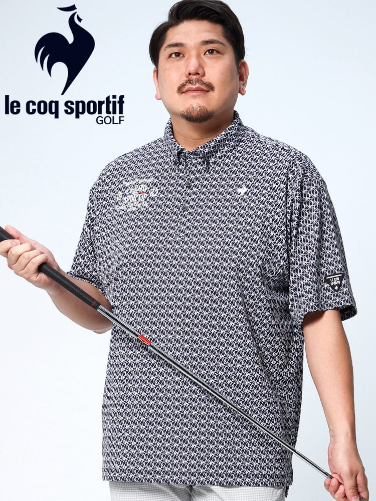 大きいサイズ メンズ le coq sportif (ルコックスポルティフ) GOLF 吸汗速乾 ストレッチ 小柄プリント 半袖 ポロシャツ