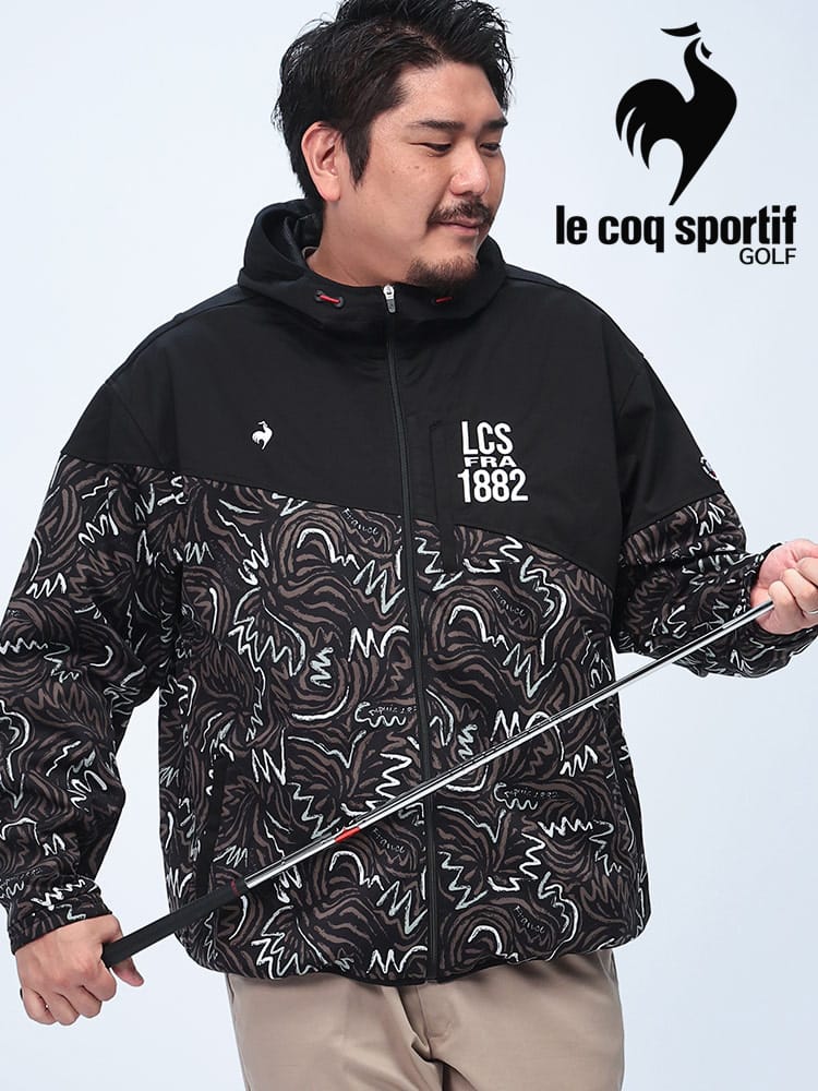 フーデッドブルゾン le coq GOLF ストレッチ 撥水 切替プリント アウター ジャケット ゴルフウェア スポーツ 多機能 大きいサイズ メンズ