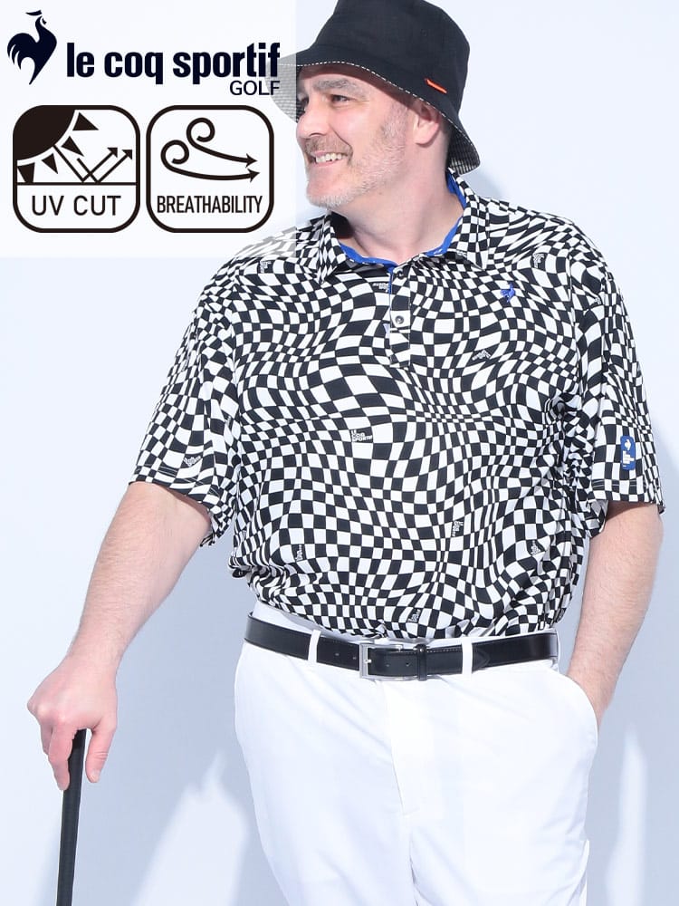 ストレッチ UVカット 総柄 半袖 ポロシャツ 大きいサイズ メンズ