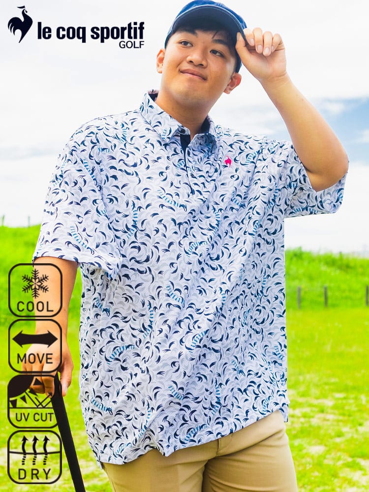 半袖 シャツ 接触冷感 メッシュ ストレッチ 総柄 トップス ゴルフ ポロシャツ スポーツ 春 夏 大きいサイズ メンズ