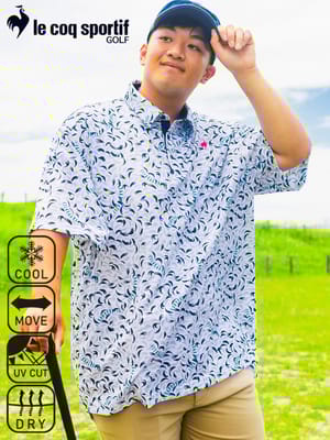 半袖 シャツ 接触冷感 メッシュ ストレッチ 総柄 トップス ゴルフ ポロシャツ スポーツ 春 夏 大きいサイズ メンズ