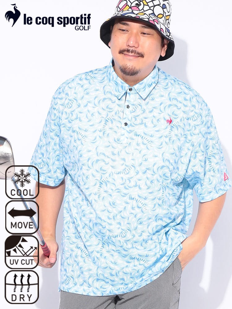 半袖 シャツ 接触冷感 メッシュ ストレッチ 総柄 トップス ゴルフ ポロシャツ スポーツ 春 夏 大きいサイズ メンズ