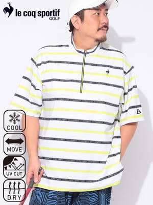 半袖 シャツ ボーダー柄 ハーフジップ トップス ゴルフ スタンド スポーツ 春 夏 大きいサイズ メンズ