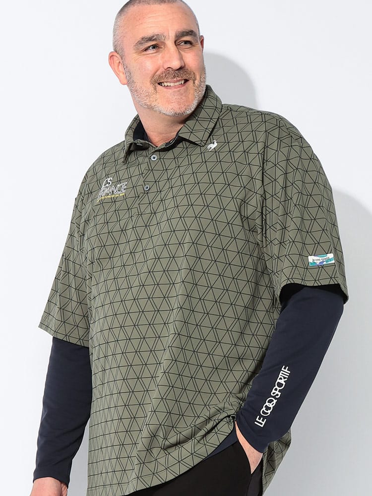 長袖インナー付き 半袖 ポロシャツ GOLF 吸汗速乾 ストレッチ UPF50+ トップス ゴルフ スポーツ トレーニング アンサンブル 大きいサイズ メンズ