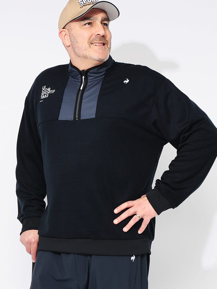 ハーフジップ カットソー GOLF ストレッチ セーターライク トップス プルオーバー ゴルフ UVカット 秋 冬 大きいサイズ メンズ