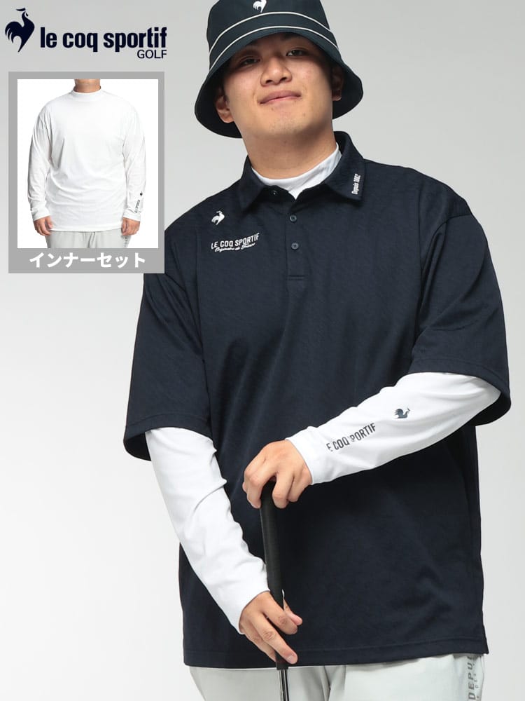 ポロシャツ 半袖 長袖インナー付き メンズ 大きいサイズ le coq GOLF 3WAY ボトルジャカード Sunscreen NIR 半袖シャツ トップス ゴルフ スポーツ カジュアル デイリー ストレッチ 吸汗速乾 消臭 秋 冬