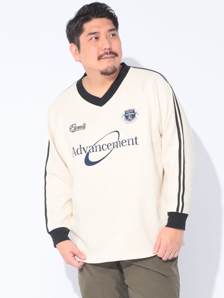 長袖 Tシャツ カットスウェード メタリック刺繍 長袖 ゲームシャツ プルオーバー Vネック 大きいサイズ メンズ