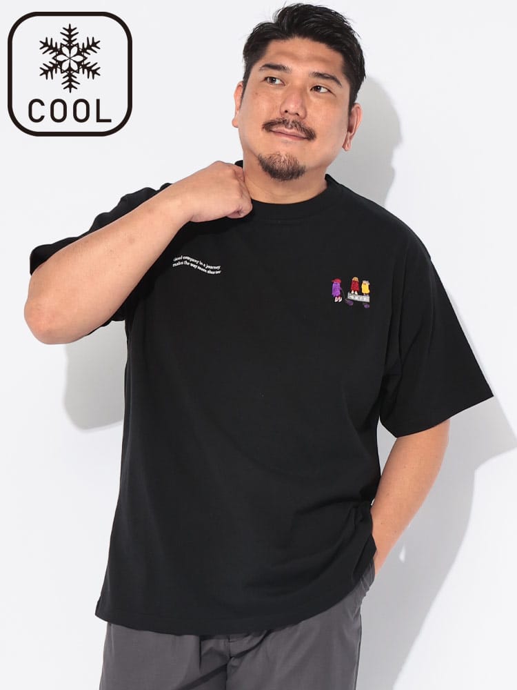 Tシャツ 半袖 メンズ 大きいサイズ 冷感 2ポイント刺繍 クルーネック カットソー トップス コットン クルー 冷たい 涼しい 春 夏