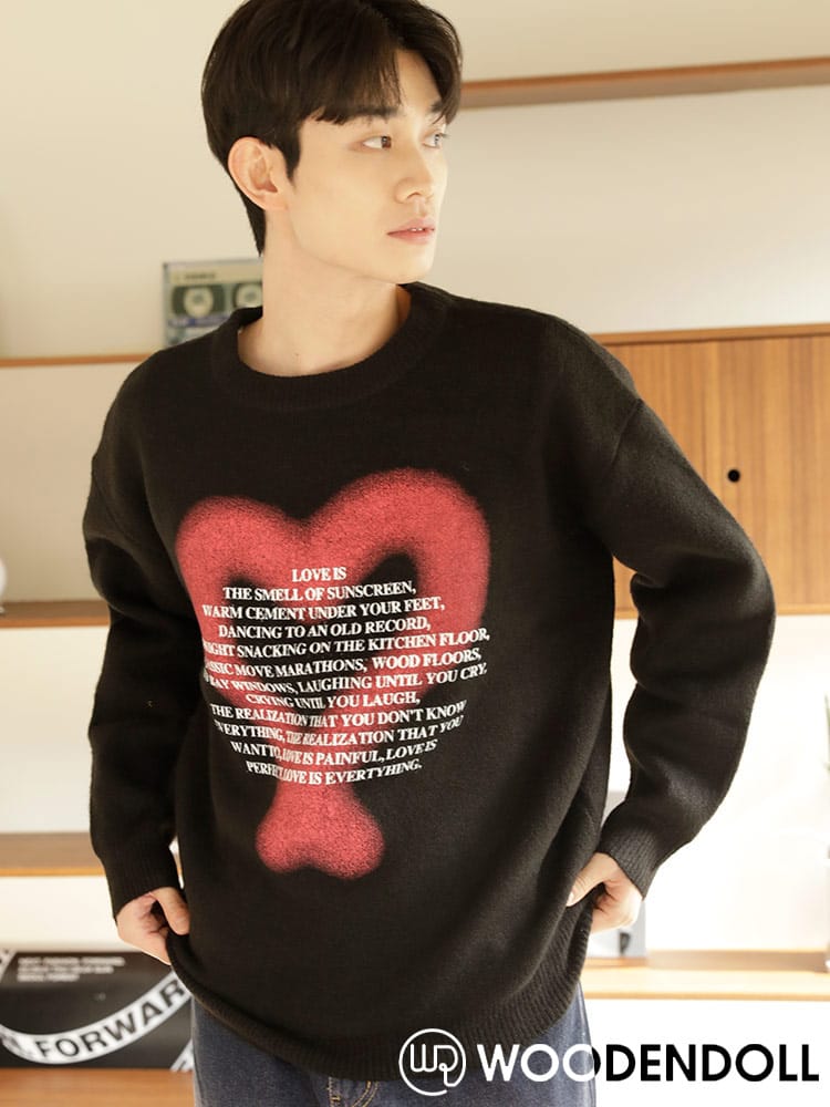 WOODENDOLL(ウッディンドール) スプレーハート クルーネック ニット セーター rgc_knit