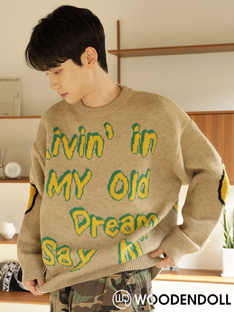 WOODENDOLL(ウッディンドール) Livin in MY old Dream ポップロゴ クルーネック ニット