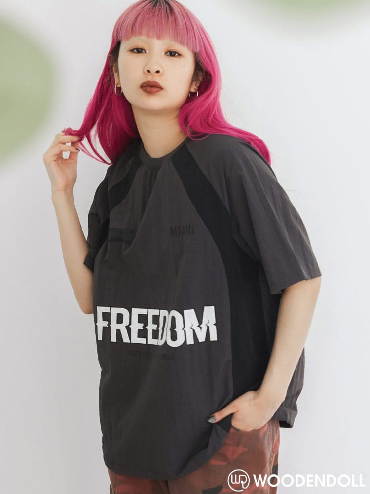WOODEN DOLL (ウッディンドール) ポリゲームプリント 裾ドローコード クルーネック ラグラン 半袖 Tシャツ