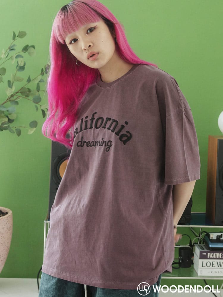 WOODEN DOLL (ウッディンドール) ピグメント加工 california 立体刺繍 クルーネック 半袖 Tシャツ