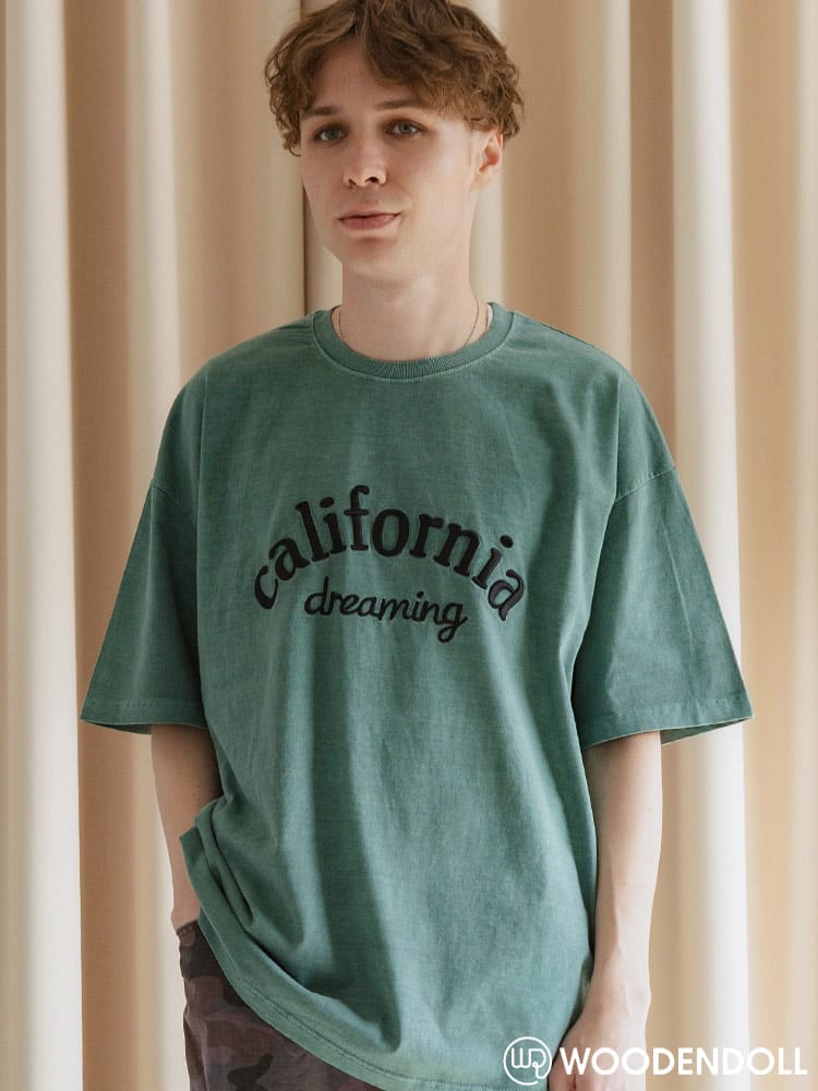 WOODEN DOLL (ウッディンドール) ピグメント加工 california 立体刺繍 クルーネック 半袖 Tシャツ