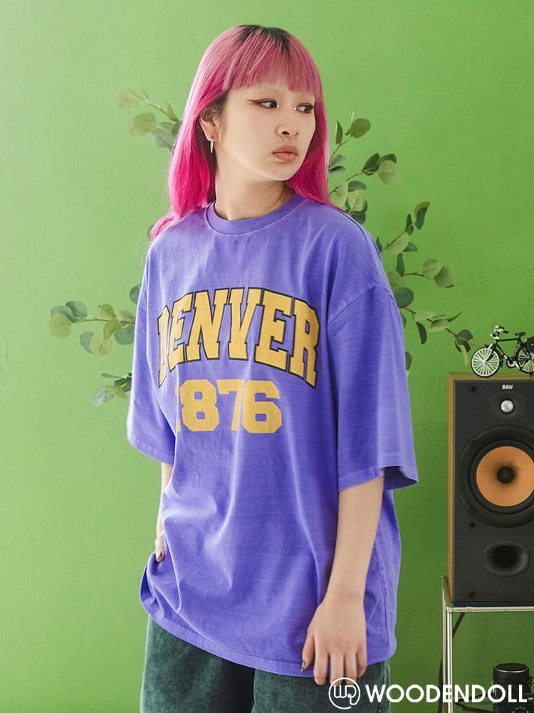 WOODEN DOLL (ウッディンドール) ピグメント加工 DENVERプリント オーバー クルーネック Tシャツ
