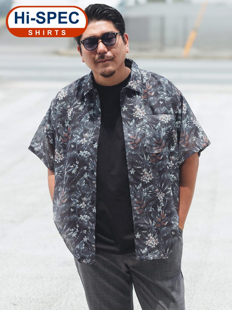 半袖 メッシュシャツ 総柄プリント ポケット付き ドライシャツ 大きいサイズ メンズ