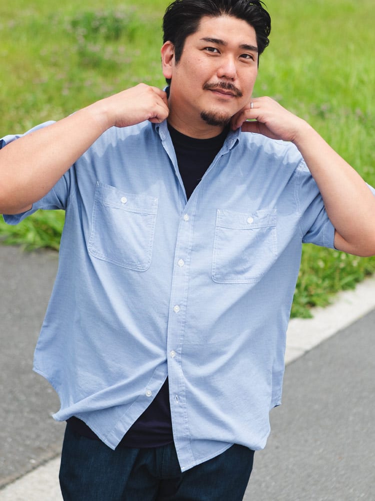 在庫処分 返品交換不可 半袖 ワークシャツ シャンブレー ダブルポケット ボタンダウン トップス カジュアルシャツ 大きいサイズ メンズ