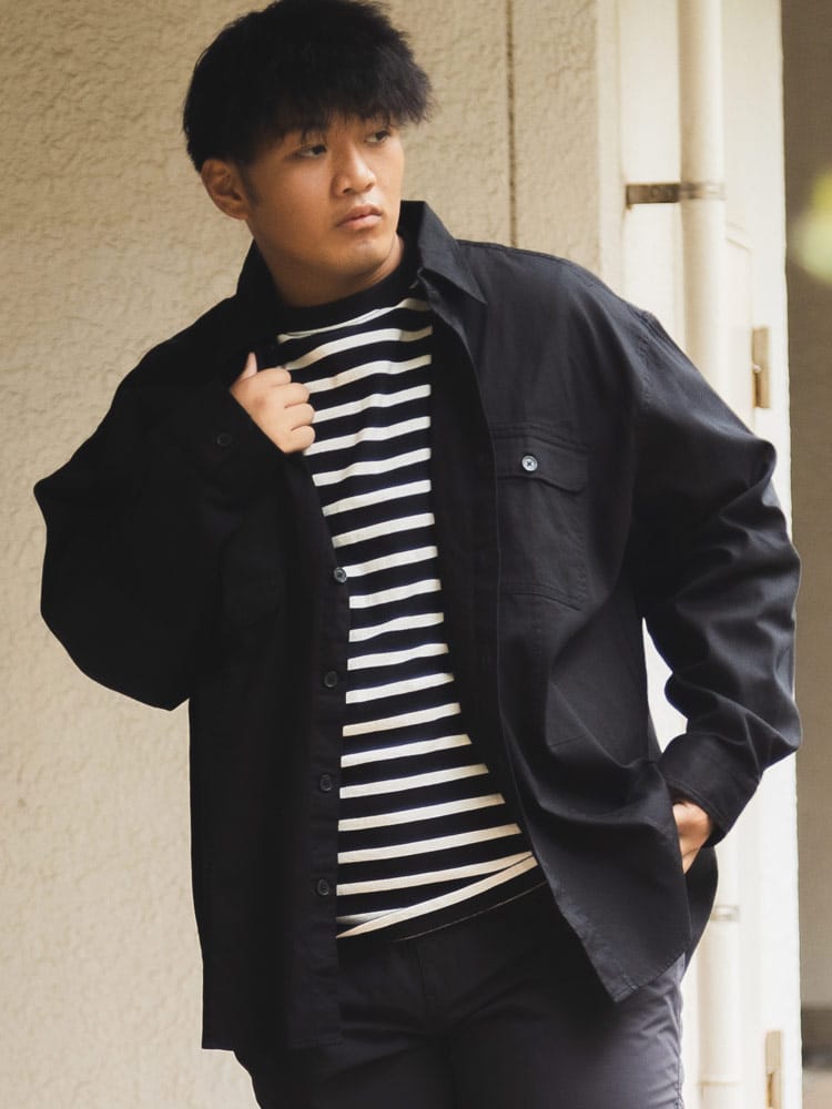 ミリタリーシャツ ツイル＆リップストップ ダブルポケット  トップス 長袖 無地 カジュアルシャツ 大きいサイズ メンズ