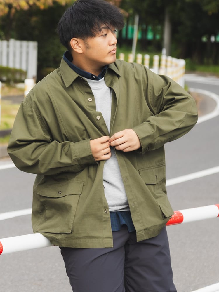シャツジャケット リップストップ カーゴ  アウター ジャケット 襟付き ミリタリー 大きいサイズ メンズ