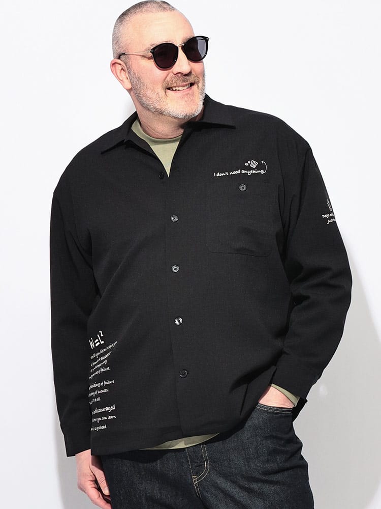 シャツ 長袖 メンズ 大きいサイズ プリント オーバーシャツ トップス カジュアルシャツ ポケット 春 秋