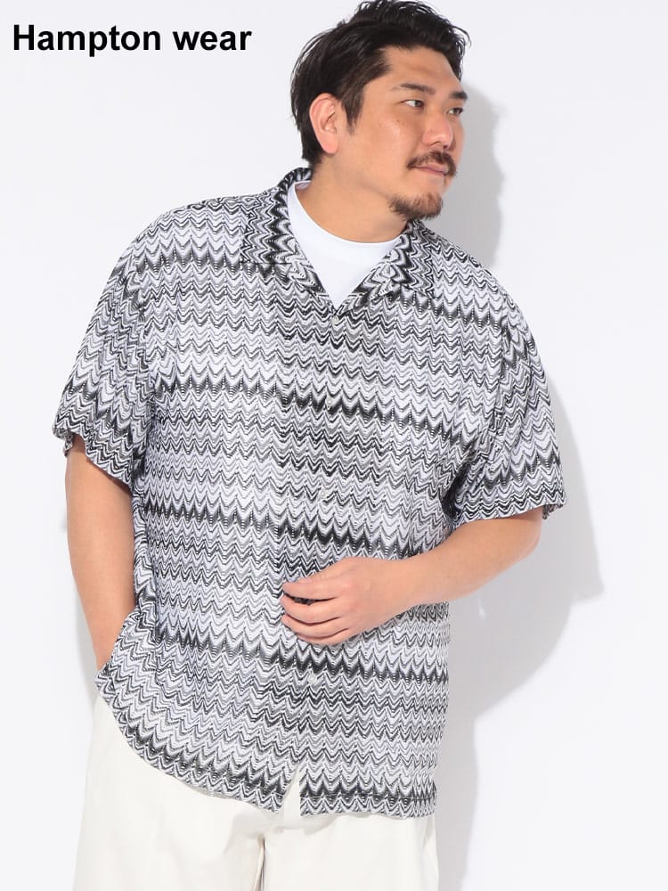 シャツ 半袖 メンズ 大きいサイズバルファレース メッシュ編み 開襟シャツ トップス オープンカラー 透け感 カジュアル 春 夏