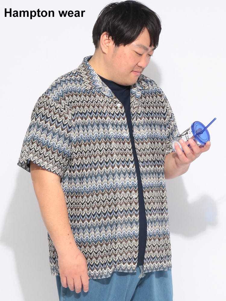 シャツ 半袖 メンズ 大きいサイズバルファレース メッシュ編み 開襟シャツ トップス オープンカラー 透け感 カジュアル 春 夏