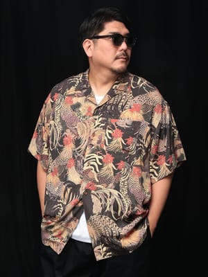 シャツ 半袖 メンズ 大きいサイズ 日本製 匠-TAKUMI- 群鶏図プリント オープンシャツ トップス 開襟シャツ 柄シャツ 総柄 春 夏