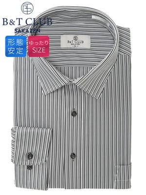 ワイシャツ 長袖 メンズ 大きいサイズ ノーアイロン ストライプ セミワイドカラー ドビー ニット ドレスシャツ RELAXBODY B＆T CLUB ビーアンドティークラブ