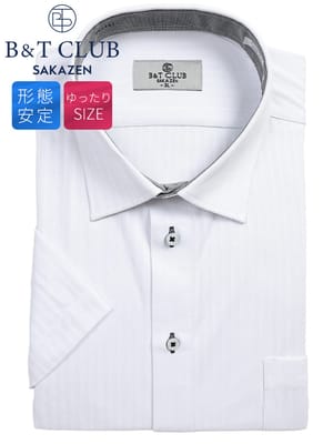 Yシャツ 半袖 メンズ 大きいサイズ ノーアイロン セミワイドカラー 白ドビーニット ドレスシャツ RELAXBODY B＆T CLUB ビーアンドティークラブ