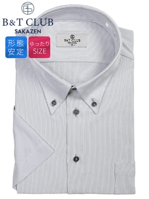 Yシャツ 半袖 メンズ 大きいサイズ ノーアイロン ボタンダウン ストライプ柄 ドレスシャツ RELAXBODY B＆T CLUB ビーアンドティークラブ