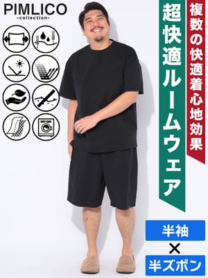 半袖Tシャツ 7分丈パンツ セットアップ WEB限定 ストレッチ 吸水速乾 部屋着 パジャマ ルームウェア シンプル 上下セット 大きいサイズ メンズ ビジネス