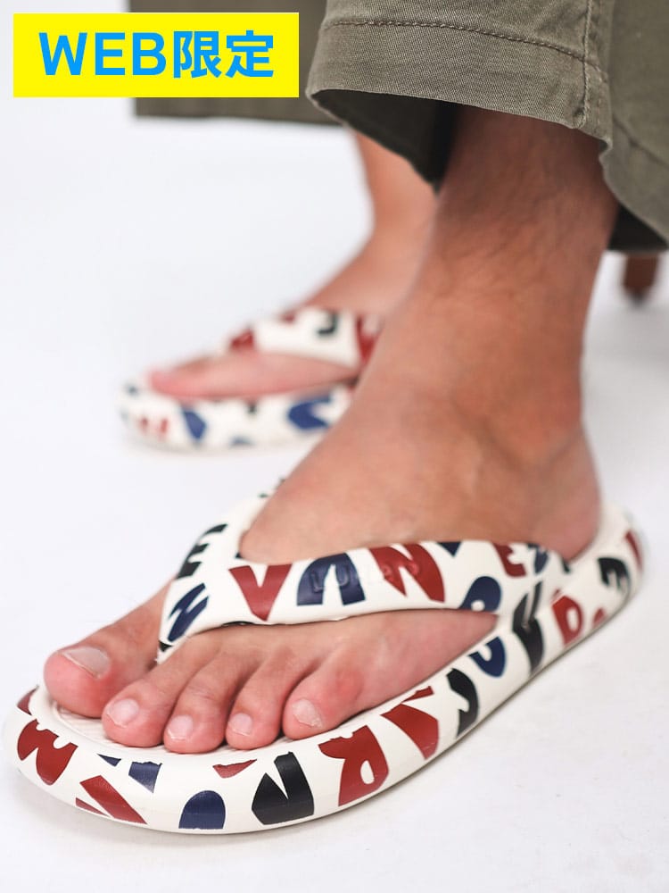 ビーチサンダル 軽量 縁取りプリント シューズ 靴 サンダル トングサンダル 大きいサイズ メンズ
