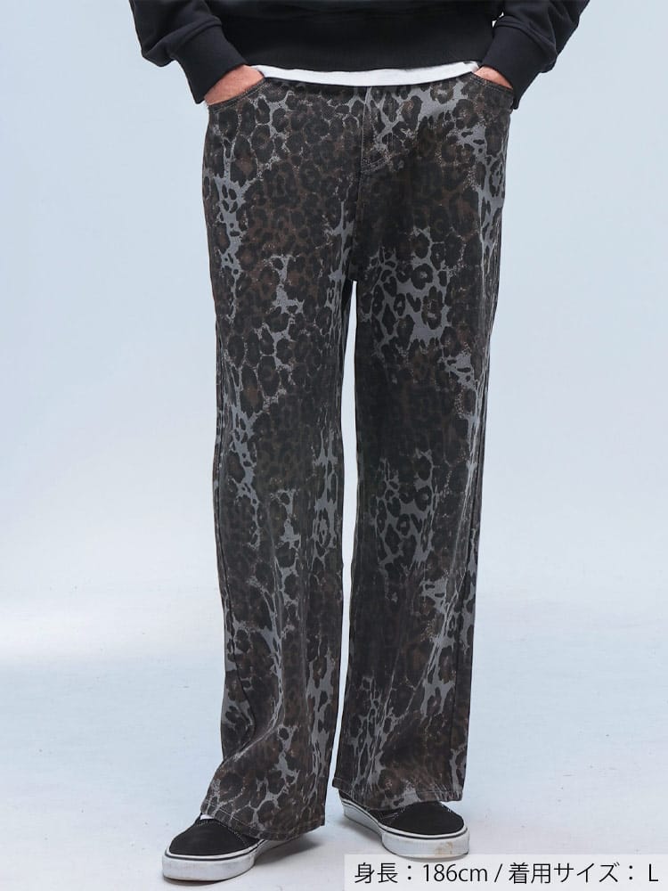 WOODENDOLL (ウッディンドール) コットン レオパード柄 ジップフライ ワイドパンツ PT221