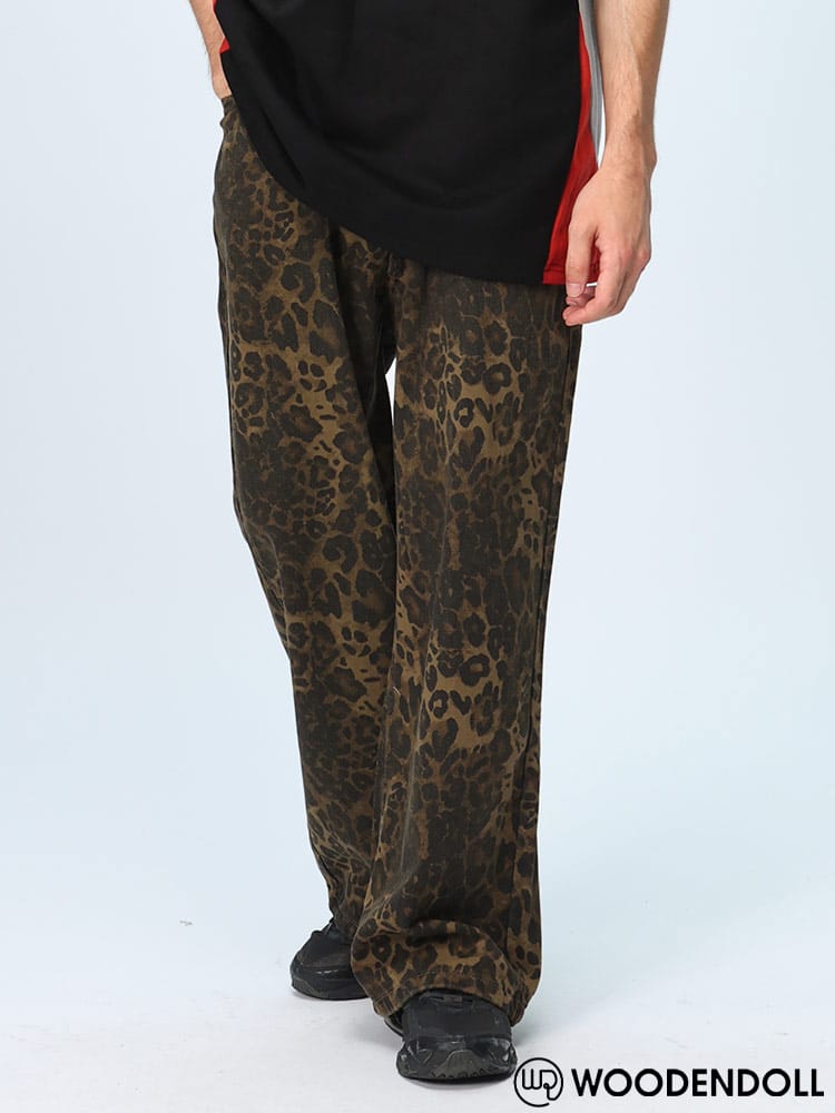 WOODENDOLL (ウッディンドール) コットン レオパード柄 ジップフライ ワイドパンツ PT221