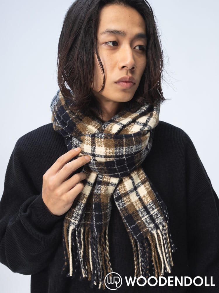 WOODENDOLL (ウッディンドール) チェック柄 フリンジ マフラー M24AW95