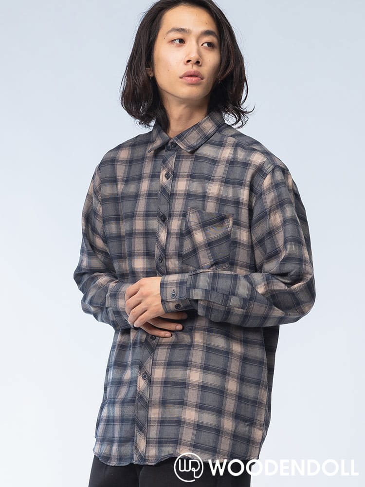 WOODENDOLL (ウッディンドール) コットンブレンド チェック柄 ポケット付き 長袖 シャツ S24AW102