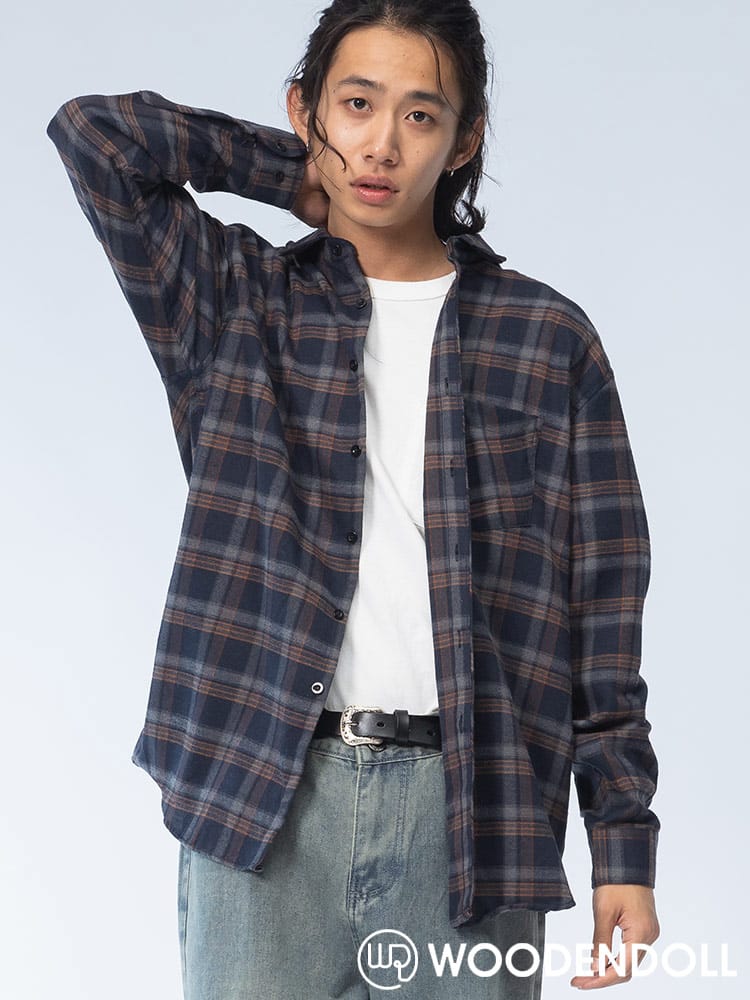 WOODENDOLL (ウッディンドール) コットンブレンド チェック柄 ポケット付き 長袖 シャツ S24AW102