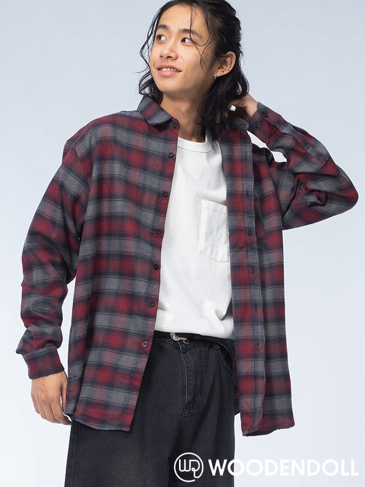 WOODENDOLL (ウッディンドール) コットンブレンド チェック柄 ポケット付き 長袖 シャツ S24AW102