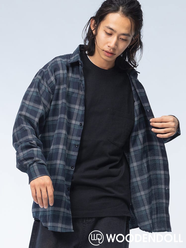 WOODENDOLL (ウッディンドール) コットンブレンド チェック柄 ポケット付き 長袖 シャツ S24AW102