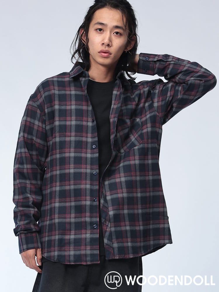 WOODENDOLL (ウッディンドール) コットンブレンド チェック柄 ポケット付き 長袖 シャツ S24AW102