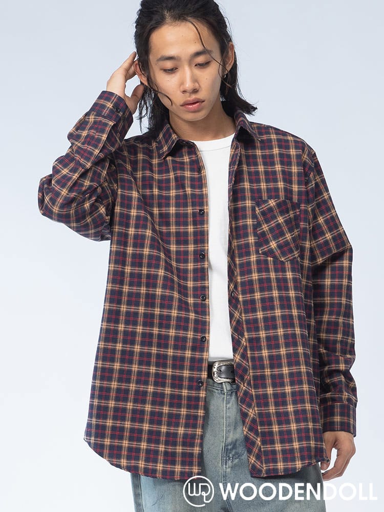 WOODENDOLL (ウッディンドール) コットンブレンド チェック柄 ポケット付き 長袖 シャツ S24AW102