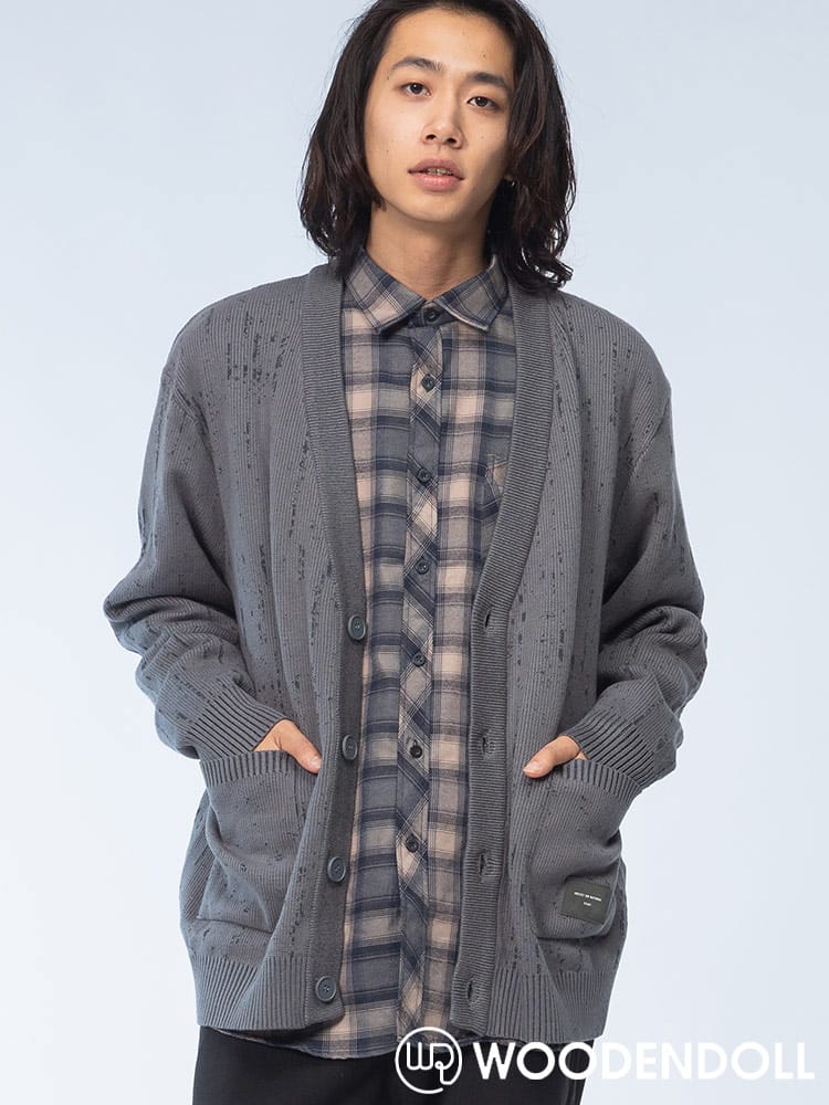 WOODENDOLL (ウッディンドール) 総柄 ポケット付き Vネック ニットカーディガン KG24AW115 rgc_knit