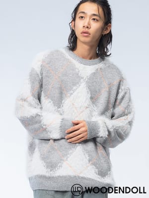 WOODENDOLL (ウッディンドール) アーガイル柄 シャギーニット クルーネック セーター TOP24AW108