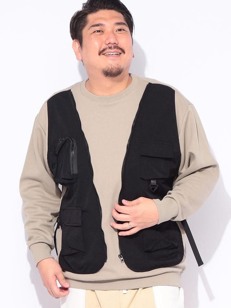 【EC限定価格】トレーナー フェイクベスト クルーネック トップス  プルオーバー スエット 長袖 大きいサイズ メンズ